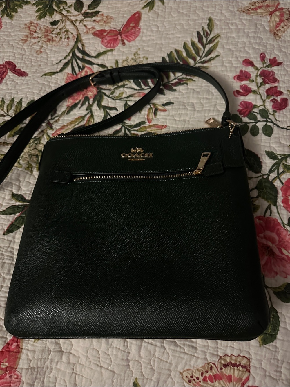 Coach dark green Leather Crossbody with Gold Hardware
